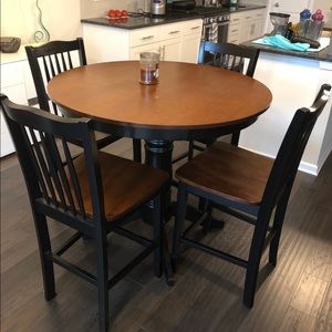 Brown and Black Round Dining Table w/ Four Chairs